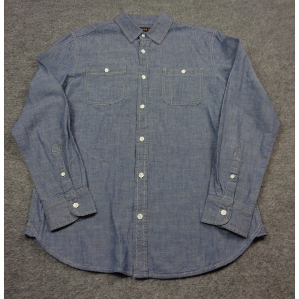 Piombo Chambray Shirt Mens M Blue Kurabo Denim Japanese Long Sleeve